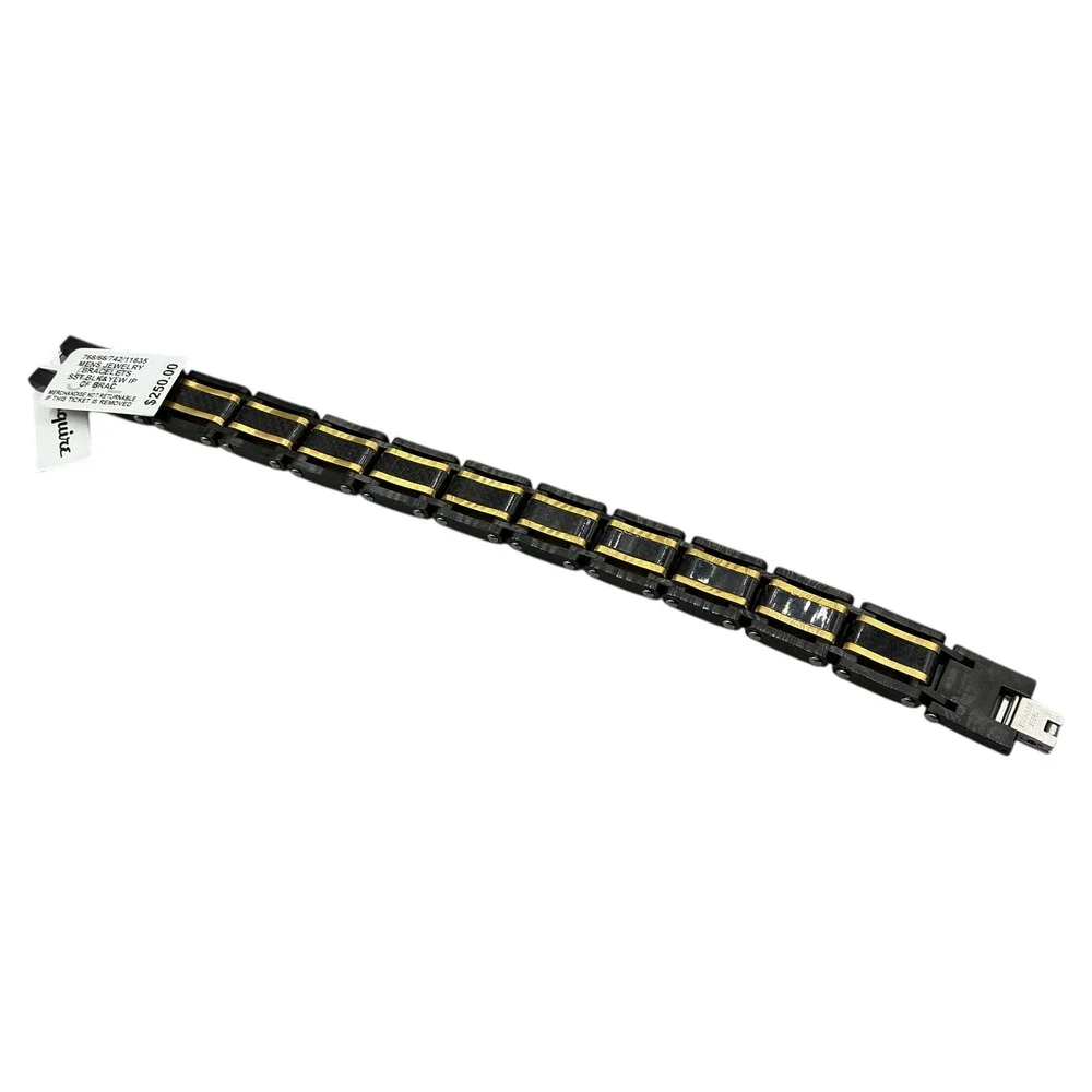 Esquire Men Two-Tone Square Bracelet Black & Gold Ion-Plated‎ Stainless Steel